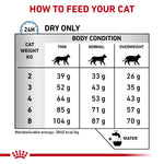 Load image into Gallery viewer, Feeding chart for cats with weight and body condition guidelines.