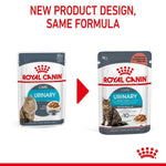 Load image into Gallery viewer, Two packages of Royal Canin Urinary Care cat food with a red arrow and text indicating new product design.