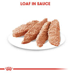 Load image into Gallery viewer, Three pieces of loaf in sauce on a white plate with a red label at the top.