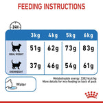 Load image into Gallery viewer, Feeding instructions for a pet food package with weight and water quantity details.