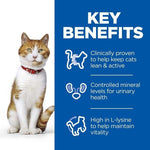 Load image into Gallery viewer, Cat with a red collar on a white background next to a blue panel listing key benefits of a pet product.
