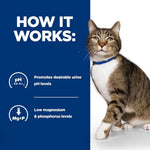 Load image into Gallery viewer, Cat with a blue background and text about promoting desirable urine pH levels and low magnesium & phosphorus levels.