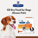 Load image into Gallery viewer, Hills Prescription Diet CD Dry Food for Dogs with a dog and product packaging on a white background
