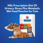 Load image into Gallery viewer, Hills Prescription Diet CD Urinary Stress Plus Metabolic wet food pouches for cats with a blue background.