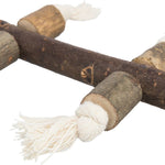 Load image into Gallery viewer, Wooden climbing toy with rope for small animals on a white background