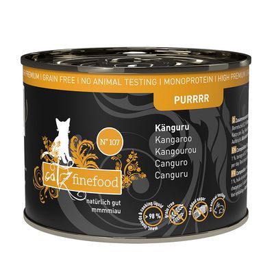 Front view of catz finefood Purrrr single-protein cat food cans

