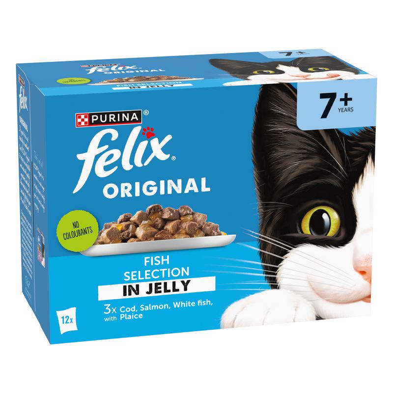 Pack of Felix Original Pouches in jelly for senior cats


