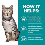Load image into Gallery viewer, Cat with a blue collar on a white background, next to text about pet product benefits on a teal background.
