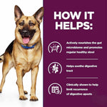 Load image into Gallery viewer, German Shepherd dog with a purple background and text about product benefits
