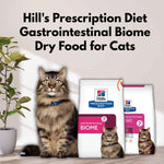 Load image into Gallery viewer, Cat with Hill&#39;s Prescription Diet Gastrointestinal Biome dry food packages on a neutral background

