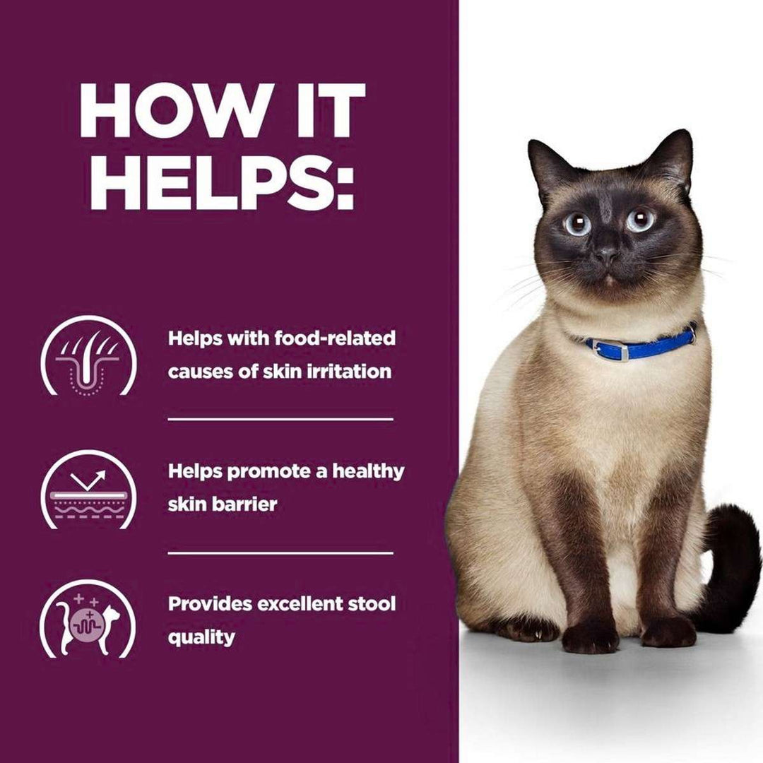 Cat wearing a blue collar with text on a purple background