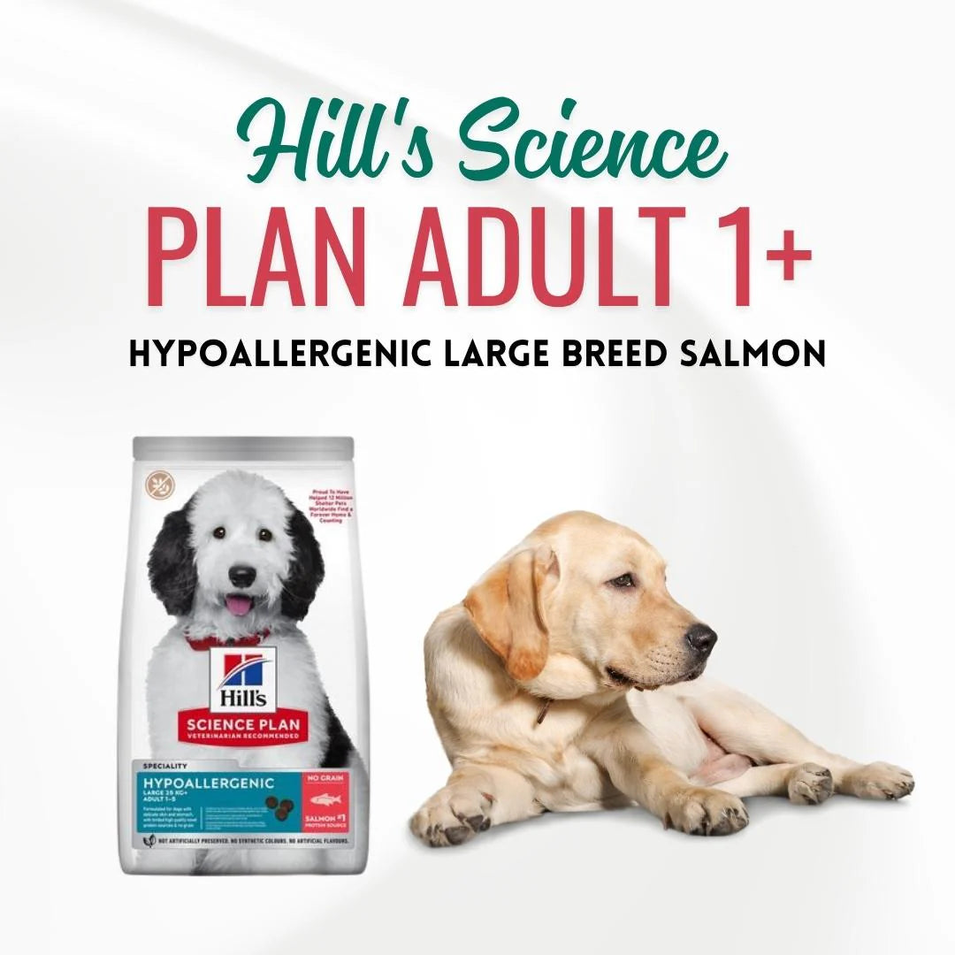 Hill's Science Plan Adult 1+ dog food package with a dog on a white background