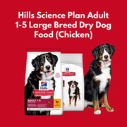 Hills Science Plan Adult dog food packaging with a dog on a red background