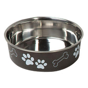 Karlie Stainless Steel Bowl with Paw Motif - Black