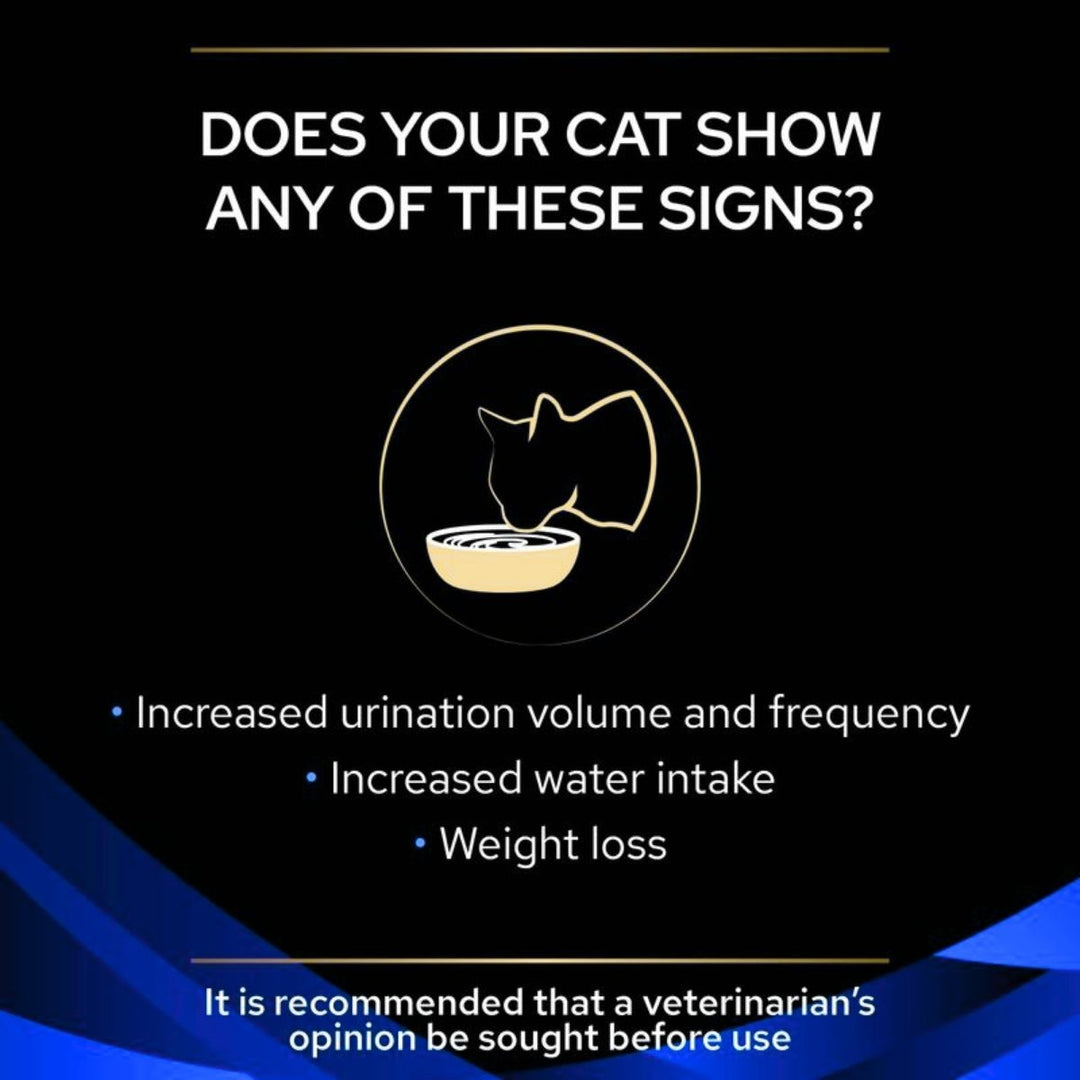 Cat health warning sign with symptoms and advice on a black and blue background