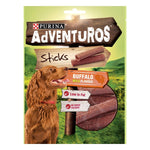Load image into Gallery viewer, Purina Adventuros Buffalo Wild Flavour dog treats packaging with a dog and sign design.
