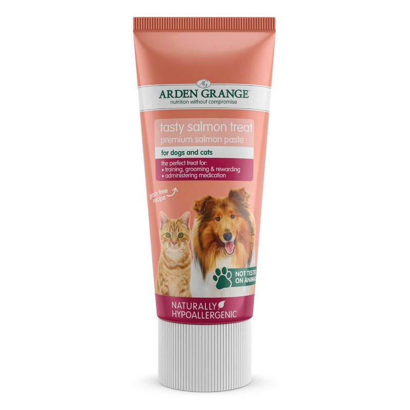 Arden Grange pet food tube for dogs and cats on a white background