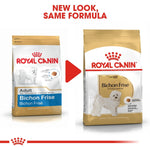 Load image into Gallery viewer, Two packages of Royal Canin Bichon Frise dog food with a red arrow between them.
