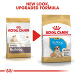 Load image into Gallery viewer, Two packages of Royal Canin Bulldog dog food with text indicating a new look and upgraded formula.
