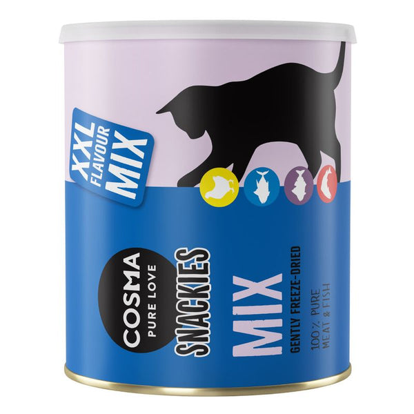 Cosma Snackies Mix can for cats on a white background