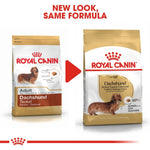 Load image into Gallery viewer, Two packages of Royal Canin Dachshund dog food with a red arrow between them.
