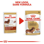 Load image into Gallery viewer, Two packages of Royal Canin Dachshund food with a red arrow and text indicating &#39;New Look, Same Formula&#39;.
