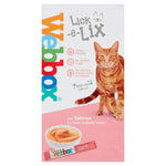 Load image into Gallery viewer, Lick-e-Lix Webbox cat treat packaging with a cat on a pink background
