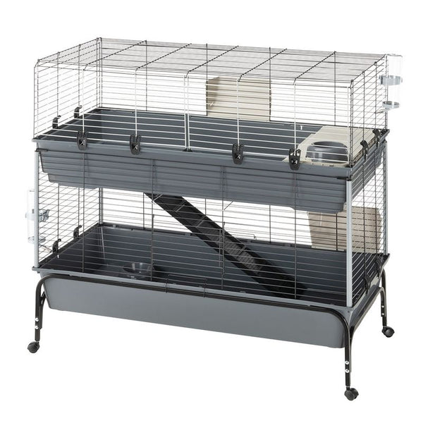 Pet cage with multiple levels on a white background