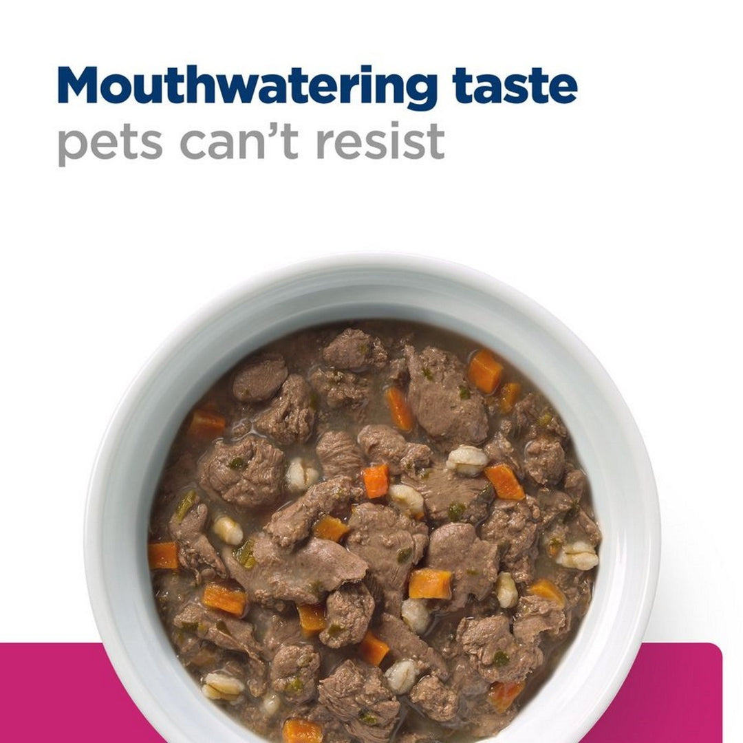 Pet food in a bowl with text 'Mouthwatering taste pets can't resist' on a white background