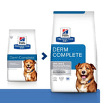 Load image into Gallery viewer, Two packages of Hills Prescription Diet Derm Complete dog food on a white background
