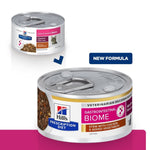 Load image into Gallery viewer, Two cans of Hills Prescription Diet Gastrointestinal Biome cat food on a white background with a pink stripe at the bottom.
