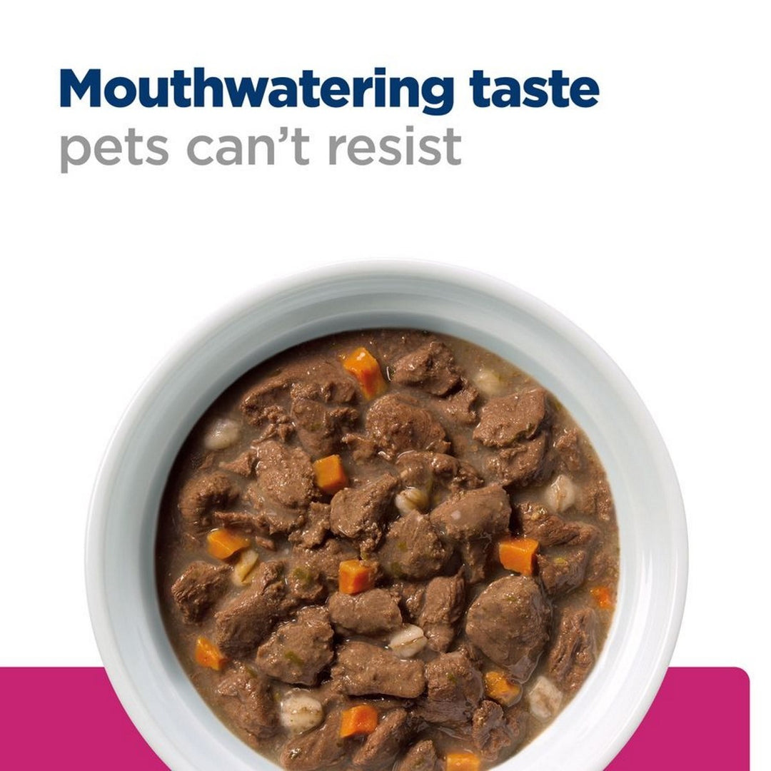 Bowl of pet food with text 'Mouthwatering taste pets can't resist' on a white background