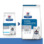 Load image into Gallery viewer, Two packages of Hills Prescription Diet Derm Complete dog food on a white background
