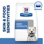 Load image into Gallery viewer, Hills Prescription Diet Derm Complete dog food package on a blue background
