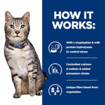 Load image into Gallery viewer, Cat with a blue collar on a white background, next to text about stress control with L-tryptophan and milk protein hydrolysate.
