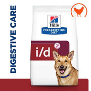 Hills Prescription Diet i/d Digestive Care dog food packaging with a dog on the label.