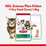 Load image into Gallery viewer, Hills Science Plan Kitten dry food packaging with a cat illustration on a white background
