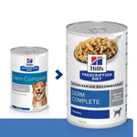 Load image into Gallery viewer, Two cans of Hill&#39;s Prescription Diet Derm Complete dog food on a white background
