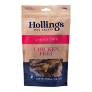 Package of Hollings Dog Treats with chicken feet on a white background