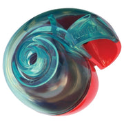 Colorful plastic toy with a swirling design on a white background