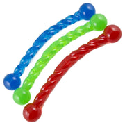 Three colorful twisted sticks with spherical ends on a white background