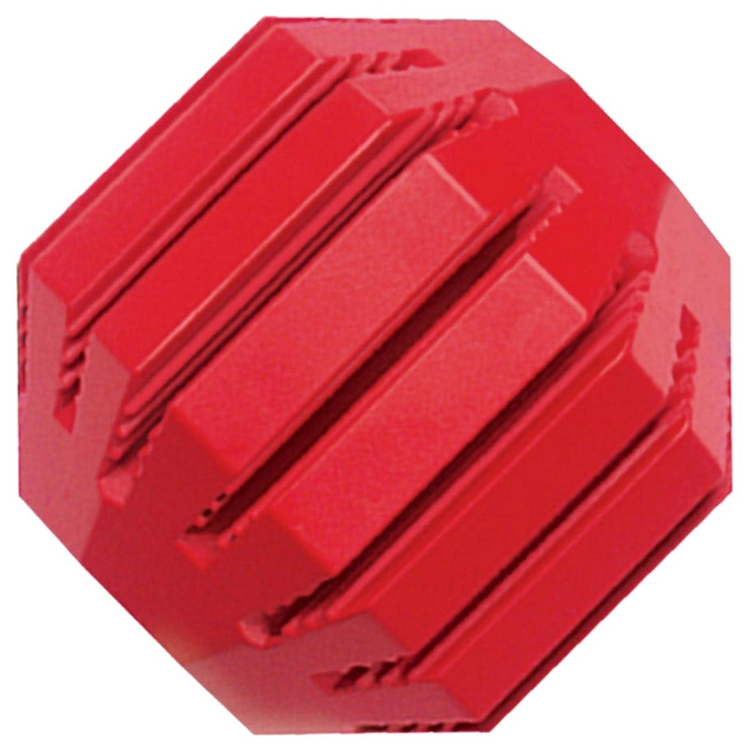 Red octagonal plastic component on a white background