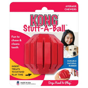 KONG Stuff-A-Ball dog toy packaging with red ball and text on a white background