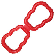 Red dog toy with a unique design on a white background