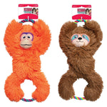 Load image into Gallery viewer, Two plush monkey toys with colorful ropes, one orange and one brown, on a white background.
