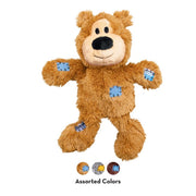 Plush toy bear with blue paw pads on a white background