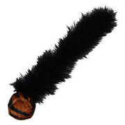 Black fuzzy toy with a brown base on a white background
