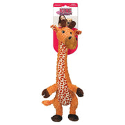 Plush giraffe toy with KONG Stacker packaging on a white background