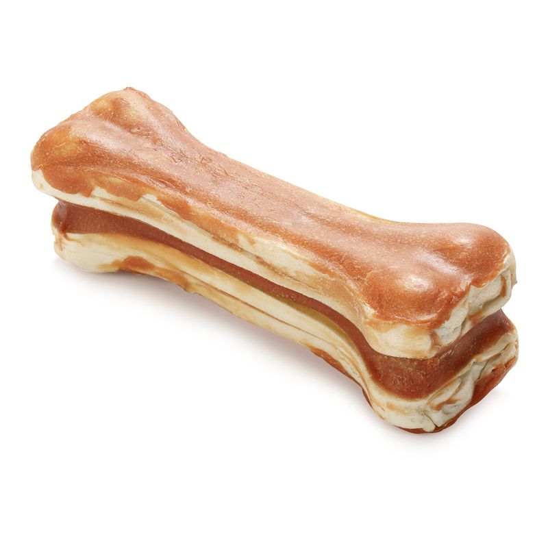 Dog chew toy shaped like a bone on a white background