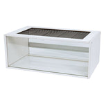 Load image into Gallery viewer, White rectangular coffee table with glass top on a white background

